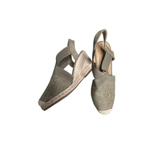 Women's Golden Vegan Peep Toe Espadrilles Wedge Sandals Platinum Cream Size 38 - Picture 1 of 7